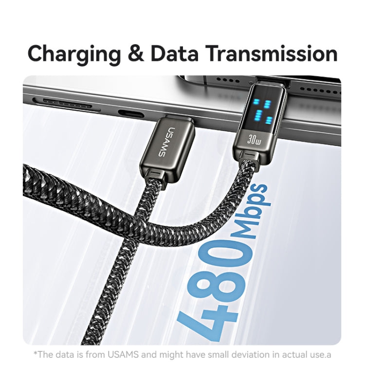 USAMS SJ743 30W USB-C / Type-C to 8 Pin Zinc Alloy Fast Data Cable, Length: 1.2m(Titanium)