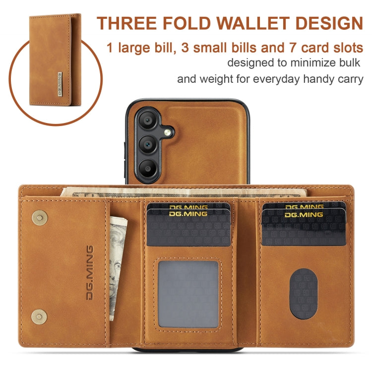 For Samsung Galaxy A16 5G DG.MING M1 Series 3-Fold Multi Card Wallet + Magnetic Phone Case(Brown)