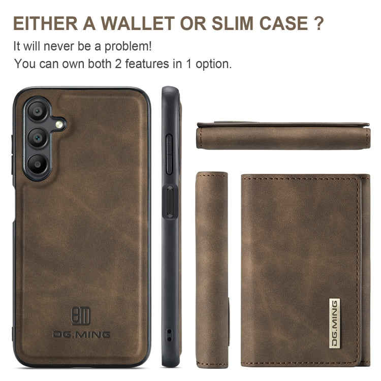 For Samsung Galaxy A16 5G DG.MING M1 Series 3-Fold Multi Card Wallet + Magnetic Phone Case(Coffee)
