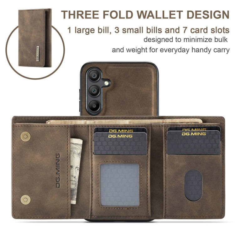 For Samsung Galaxy A16 5G DG.MING M1 Series 3-Fold Multi Card Wallet + Magnetic Phone Case(Coffee)