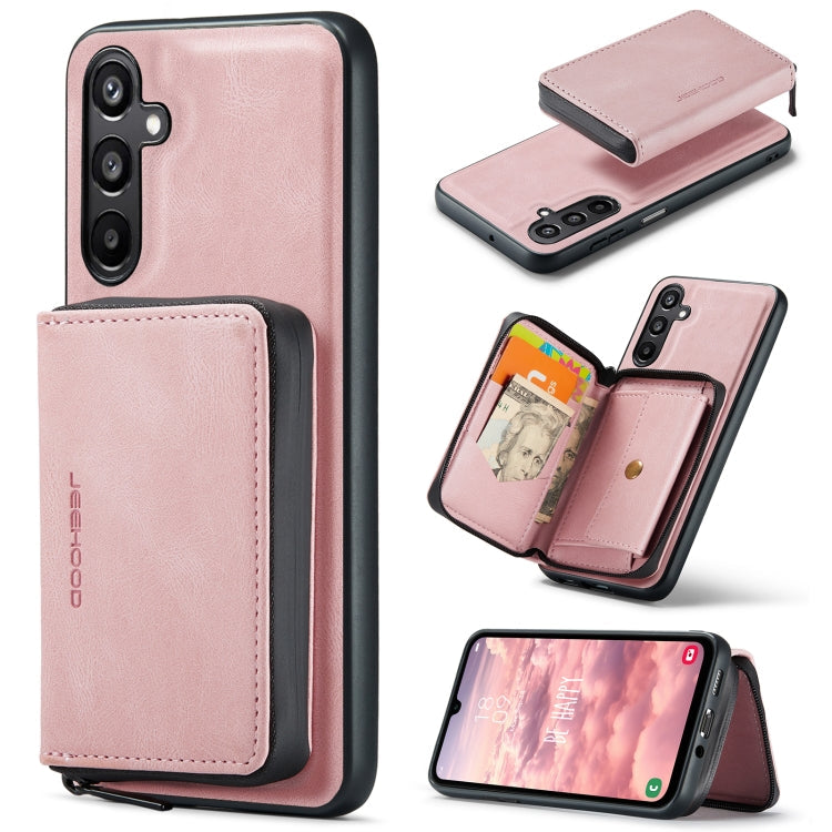 For Samsung Galaxy A16 5G JEEHOOD J02 Magnetic Zipper Horizontal Flip Leather Phone Case(Pink)