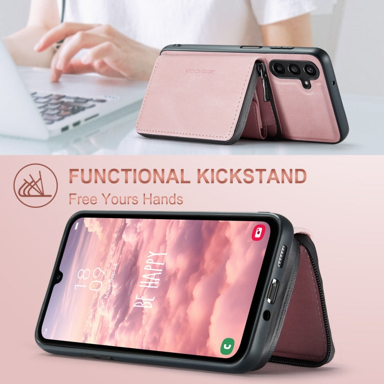 For Samsung Galaxy A16 5G JEEHOOD J02 Magnetic Zipper Horizontal Flip Leather Phone Case(Pink)