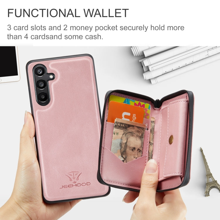 For Samsung Galaxy A16 5G JEEHOOD J02 Magnetic Zipper Horizontal Flip Leather Phone Case(Pink)