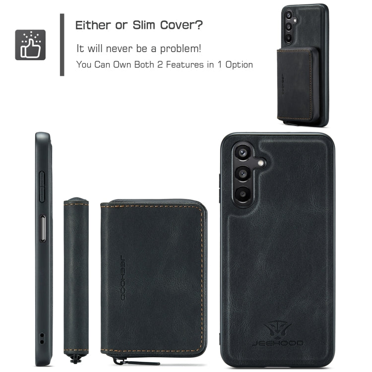 For Samsung Galaxy A16 5G JEEHOOD J02 Magnetic Zipper Horizontal Flip Leather Phone Case(Black)