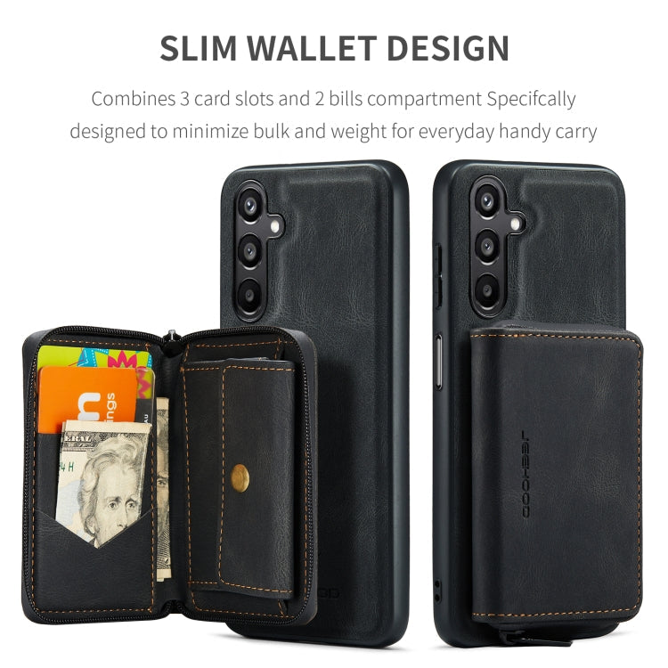 For Samsung Galaxy A16 5G JEEHOOD J02 Magnetic Zipper Horizontal Flip Leather Phone Case(Black)