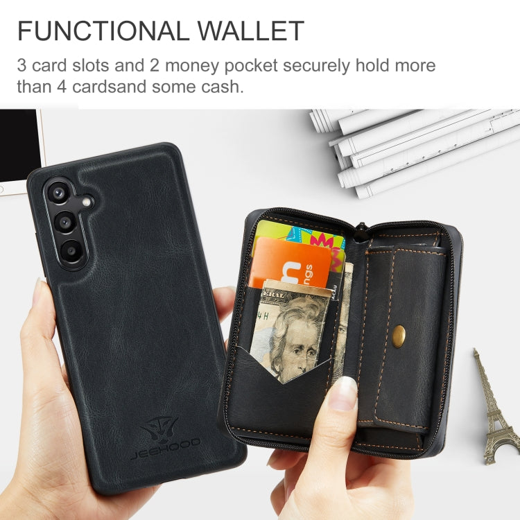 For Samsung Galaxy A16 5G JEEHOOD J02 Magnetic Zipper Horizontal Flip Leather Phone Case(Black)