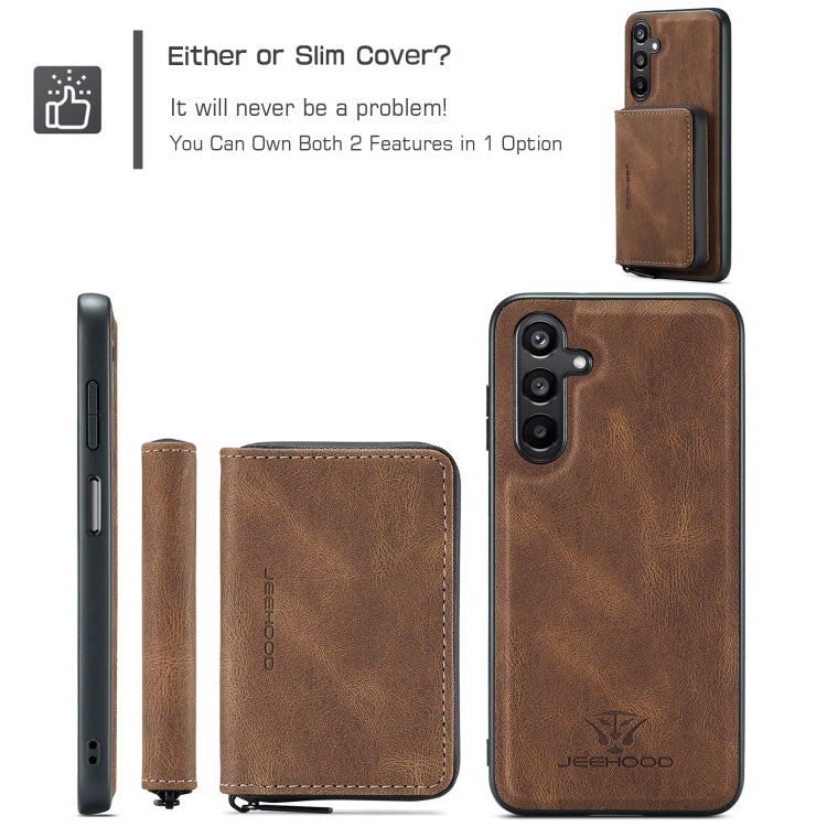 For Samsung Galaxy A16 5G JEEHOOD J02 Magnetic Zipper Horizontal Flip Leather Phone Case(Brown)