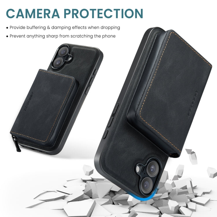 For iPhone 16 Plus JEEHOOD J02 Magnetic Zipper Horizontal Flip Leather Phone Case(Black)