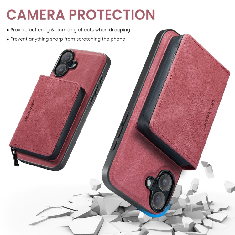 For iPhone 16 Plus JEEHOOD J02 Magnetic Zipper Horizontal Flip Leather Phone Case(Red)