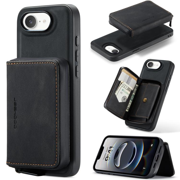 For iPhone 17e / 16e JEEHOOD J02 Magnetic Zipper Horizontal Flip Leather Phone Case(Black)