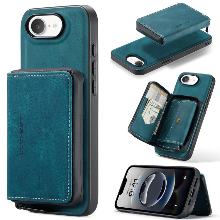 For iPhone 17e / 16e JEEHOOD J02 Magnetic Zipper Horizontal Flip Leather Phone Case(Blue)