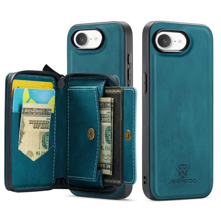 For iPhone 17e / 16e JEEHOOD J02 Magnetic Zipper Horizontal Flip Leather Phone Case(Blue)