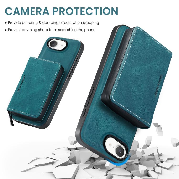 For iPhone 17e / 16e JEEHOOD J02 Magnetic Zipper Horizontal Flip Leather Phone Case(Blue)