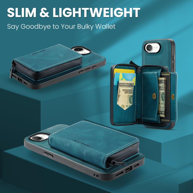 For iPhone 17e / 16e JEEHOOD J02 Magnetic Zipper Horizontal Flip Leather Phone Case(Blue)