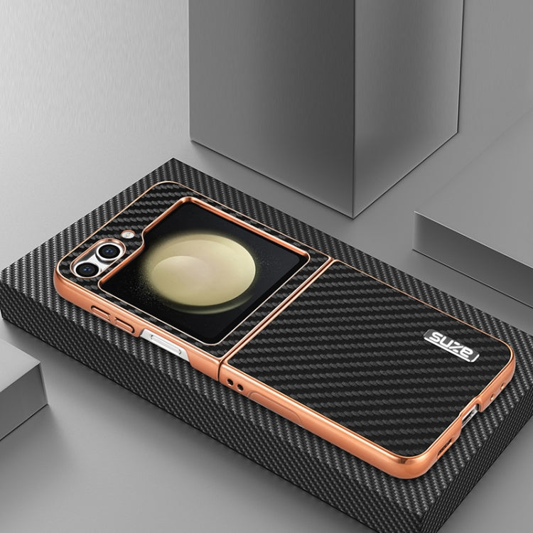 For Samsung Galaxy Z Flip6 5G / 7 FE AZNS Electroplated Edge Carbon Fiber Texture Phone Case(Black)