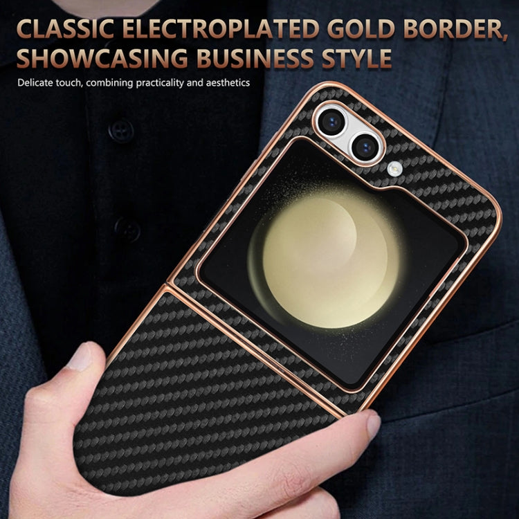 For Samsung Galaxy Z Flip6 5G / 7 FE AZNS Electroplated Edge Carbon Fiber Texture Phone Case(Brown)