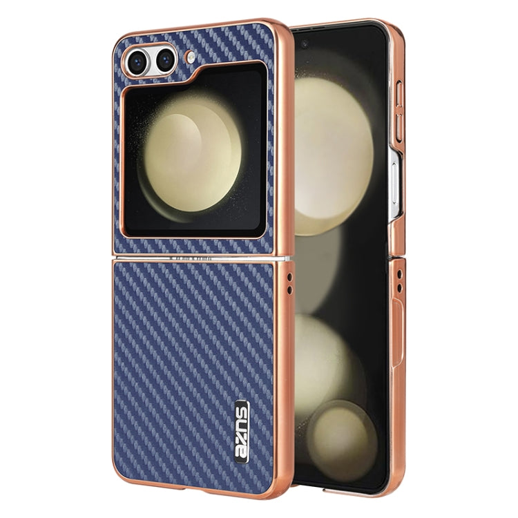 For Samsung Galaxy Z Flip6 5G / 7 FE AZNS Electroplated Edge Carbon Fiber Texture Phone Case(Blue)