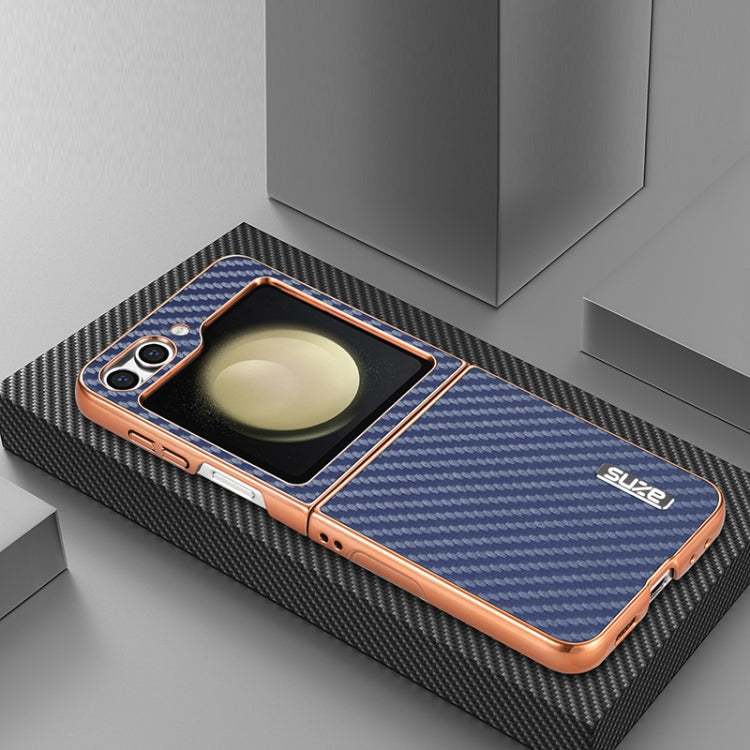 For Samsung Galaxy Z Flip6 5G / 7 FE AZNS Electroplated Edge Carbon Fiber Texture Phone Case(Blue)