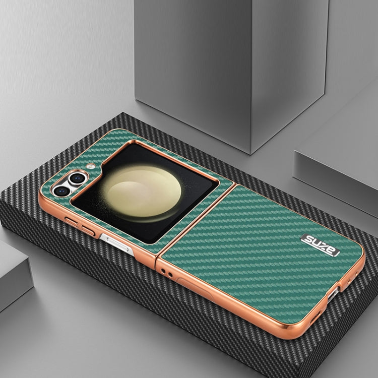 For Samsung Galaxy Z Flip6 5G / 7 FE AZNS Electroplated Edge Carbon Fiber Texture Phone Case(Green)