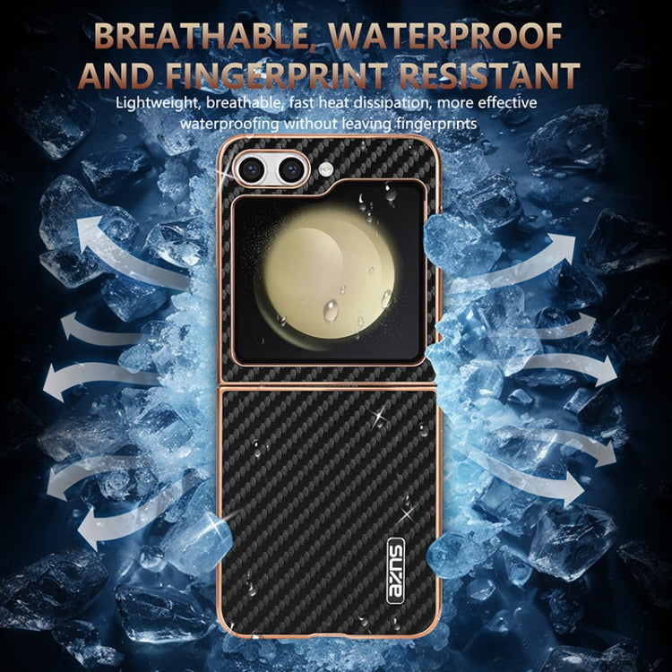 For Samsung Galaxy Z Flip6 5G / 7 FE AZNS Electroplated Edge Carbon Fiber Texture Phone Case(Green)