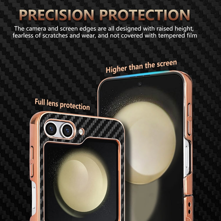 For Samsung Galaxy Z Flip5 5G AZNS Electroplated Edge Carbon Fiber Texture Phone Case(Black)