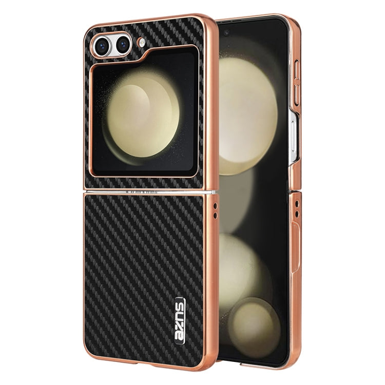 For Samsung Galaxy Z Flip5 5G AZNS Electroplated Edge Carbon Fiber Texture Phone Case(Black)
