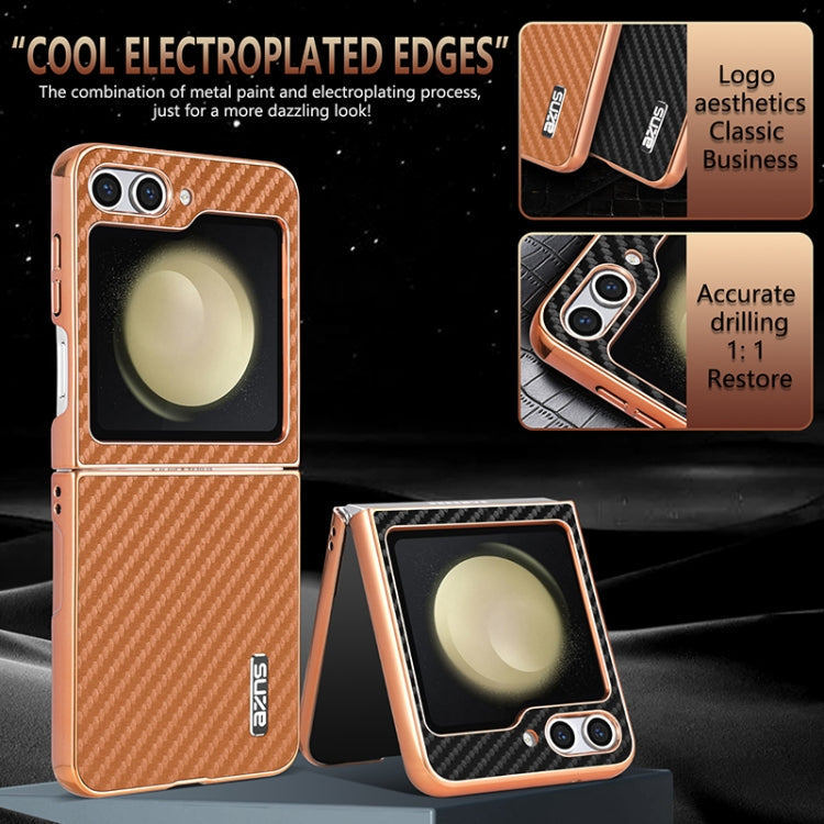 For Samsung Galaxy Z Flip5 5G AZNS Electroplated Edge Carbon Fiber Texture Phone Case(Blue)