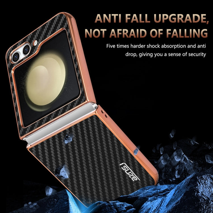 For Samsung Galaxy Z Flip5 5G AZNS Electroplated Edge Carbon Fiber Texture Phone Case(Blue)