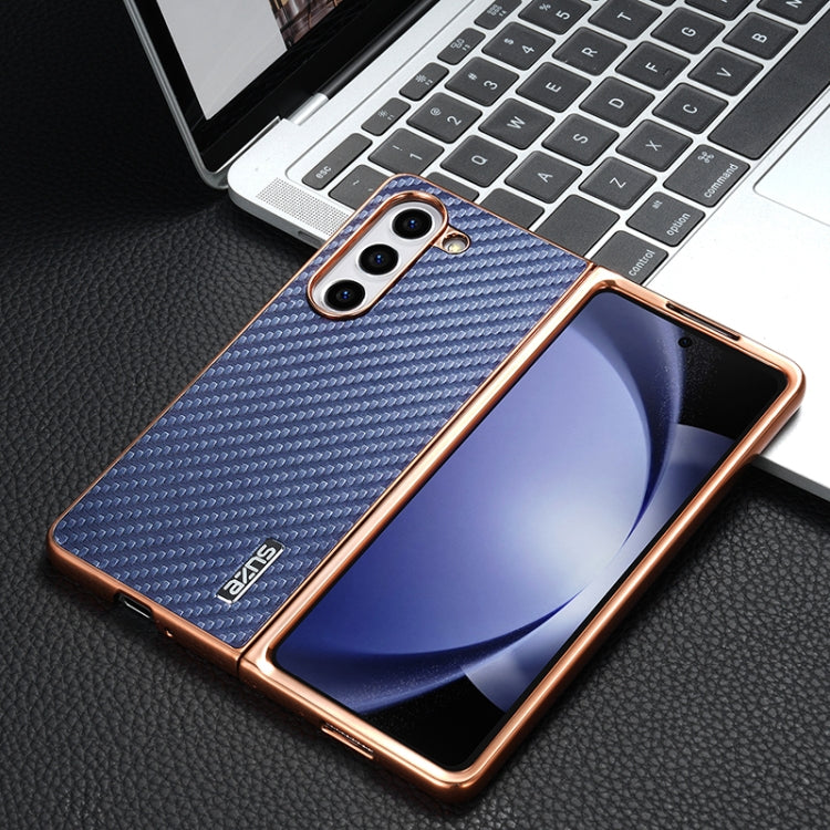 For Samsung Galaxy Z Fold6 5G AZNS Electroplated Edge Carbon Fiber Texture Phone Case(Blue)