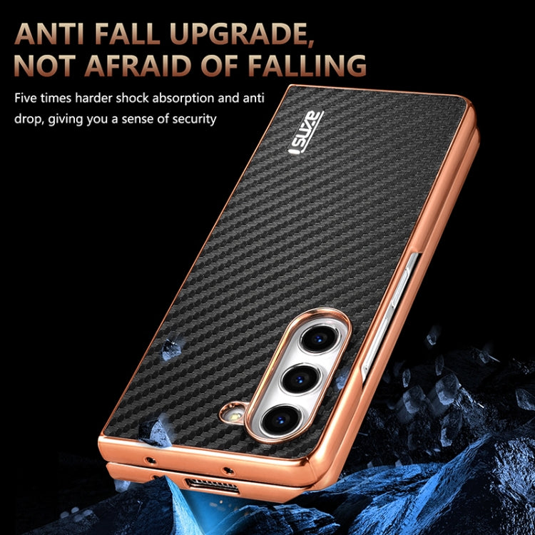 For Samsung Galaxy Z Fold6 5G AZNS Electroplated Edge Carbon Fiber Texture Phone Case(Blue)