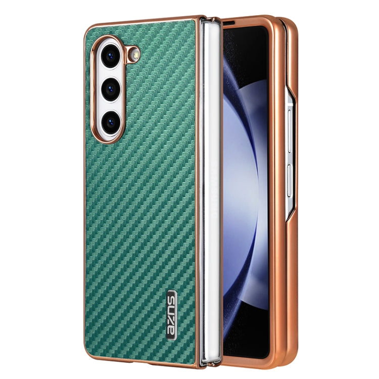 For Samsung Galaxy Z Fold6 5G AZNS Electroplated Edge Carbon Fiber Texture Phone Case(Green)