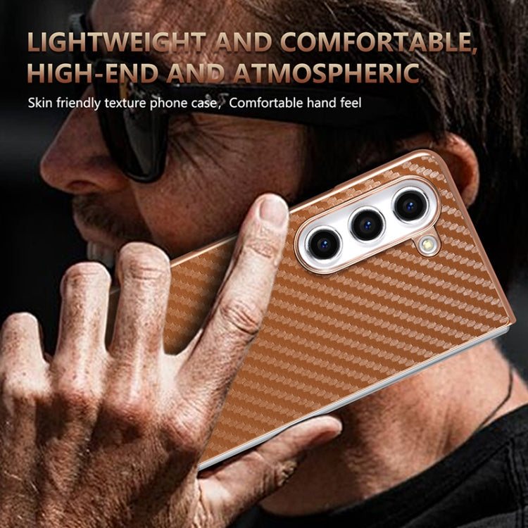 For Samsung Galaxy Z Fold6 5G AZNS Electroplated Edge Carbon Fiber Texture Phone Case(Green)