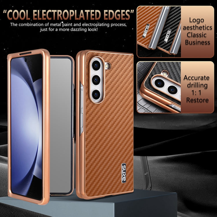 For Samsung Galaxy Z Fold5 5G AZNS Electroplated Edge Carbon Fiber Texture Phone Case(Black)