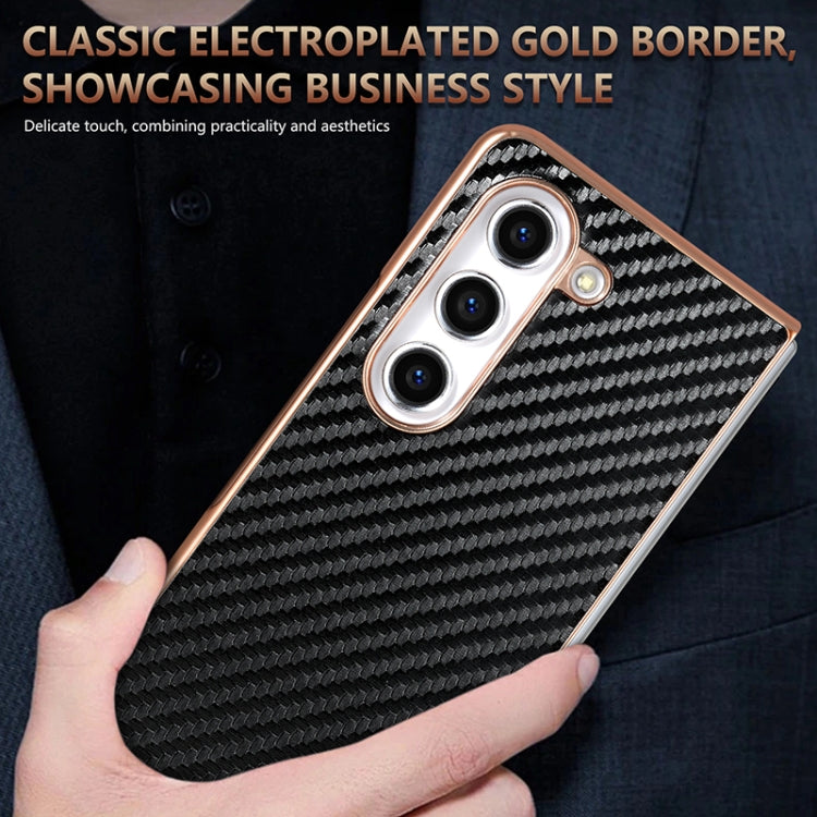 For Samsung Galaxy Z Fold5 5G AZNS Electroplated Edge Carbon Fiber Texture Phone Case(Brown)