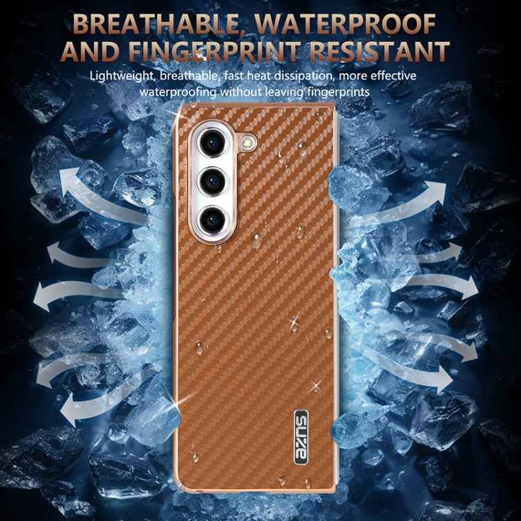 For Samsung Galaxy Z Fold5 5G AZNS Electroplated Edge Carbon Fiber Texture Phone Case(Blue)