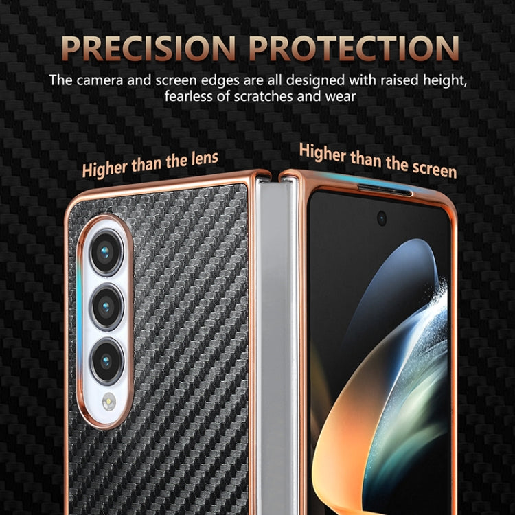For Samsung Galaxy Z Fold4 5G AZNS Electroplated Edge Carbon Fiber Texture Phone Case(Black)