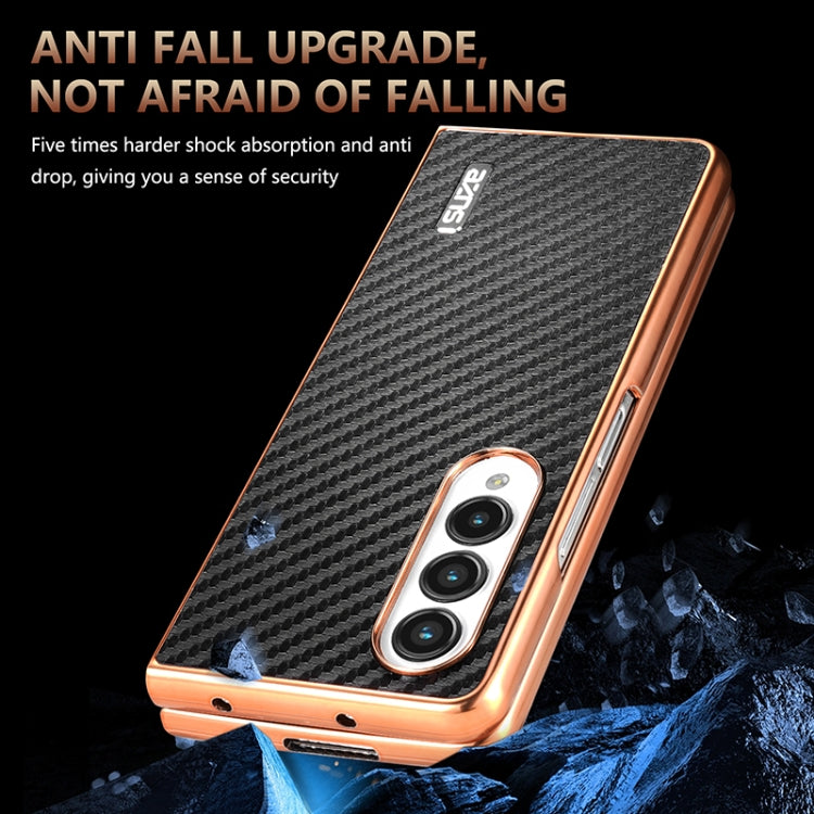 For Samsung Galaxy Z Fold4 5G AZNS Electroplated Edge Carbon Fiber Texture Phone Case(Blue)