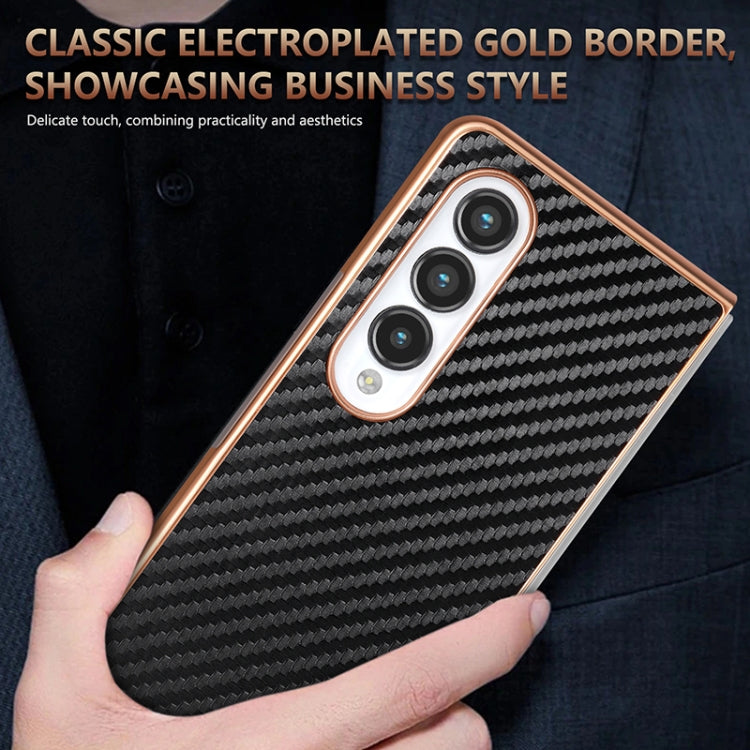For Samsung Galaxy Z Fold4 5G AZNS Electroplated Edge Carbon Fiber Texture Phone Case(Blue)