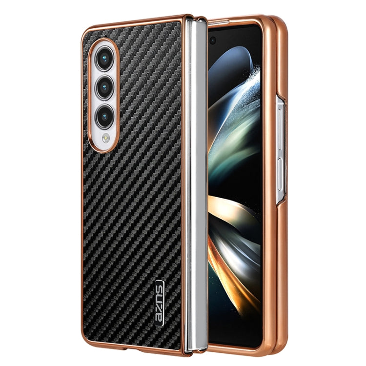 For Samsung Galaxy Z Fold3 5G AZNS Electroplated Edge Carbon Fiber Texture Phone Case(Black)