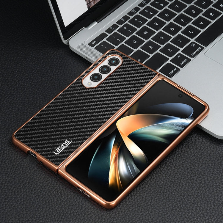 For Samsung Galaxy Z Fold3 5G AZNS Electroplated Edge Carbon Fiber Texture Phone Case(Black)