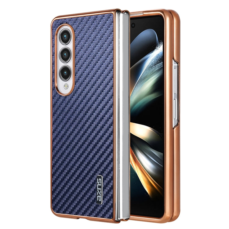 For Samsung Galaxy Z Fold3 5G AZNS Electroplated Edge Carbon Fiber Texture Phone Case(Blue)