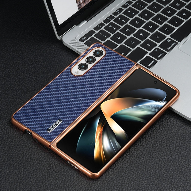 For Samsung Galaxy Z Fold3 5G AZNS Electroplated Edge Carbon Fiber Texture Phone Case(Blue)