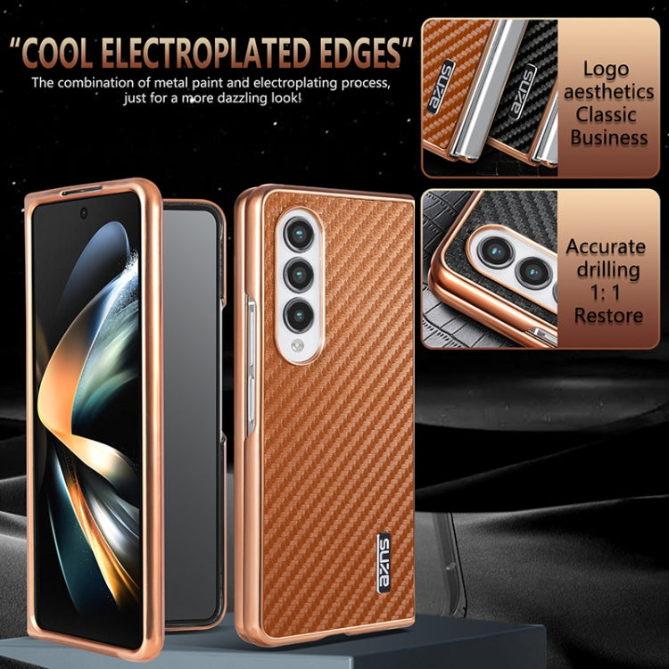 For Samsung Galaxy Z Fold3 5G AZNS Electroplated Edge Carbon Fiber Texture Phone Case(Blue)