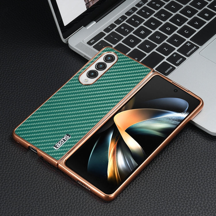 For Samsung Galaxy Z Fold3 5G AZNS Electroplated Edge Carbon Fiber Texture Phone Case(Green)