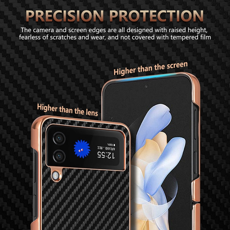 For Samsung Galaxy Z Flip4 5G AZNS Electroplated Edge Carbon Fiber Texture Phone Case(Black)