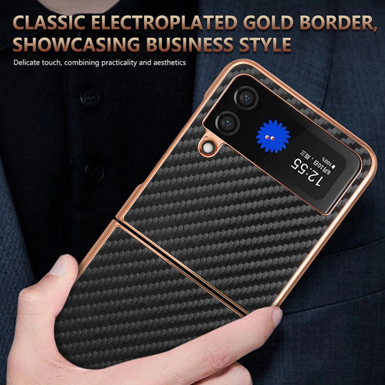 For Samsung Galaxy Z Flip4 5G AZNS Electroplated Edge Carbon Fiber Texture Phone Case(Green)
