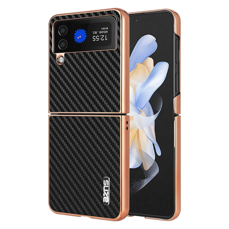 For Samsung Galaxy Z Flip3 5G AZNS Electroplated Edge Carbon Fiber Texture Phone Case(Black)