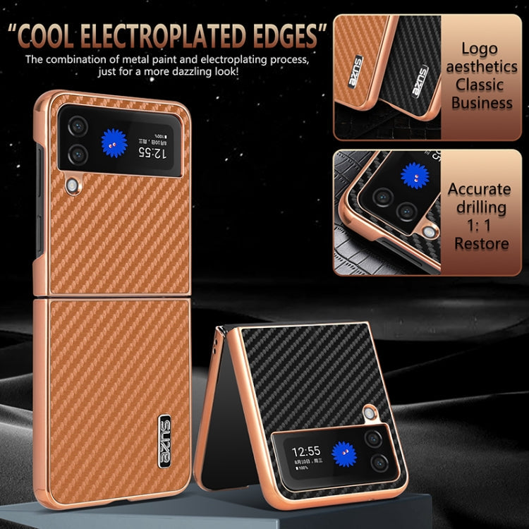 For Samsung Galaxy Z Flip3 5G AZNS Electroplated Edge Carbon Fiber Texture Phone Case(Black)