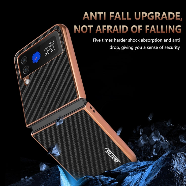 For Samsung Galaxy Z Flip3 5G AZNS Electroplated Edge Carbon Fiber Texture Phone Case(Brown)
