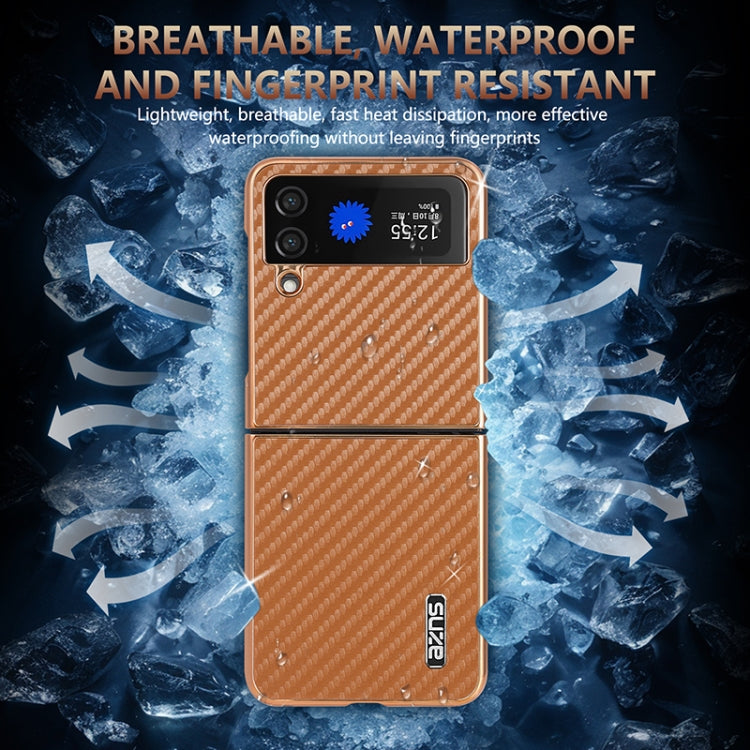 For Samsung Galaxy Z Flip3 5G AZNS Electroplated Edge Carbon Fiber Texture Phone Case(Brown)